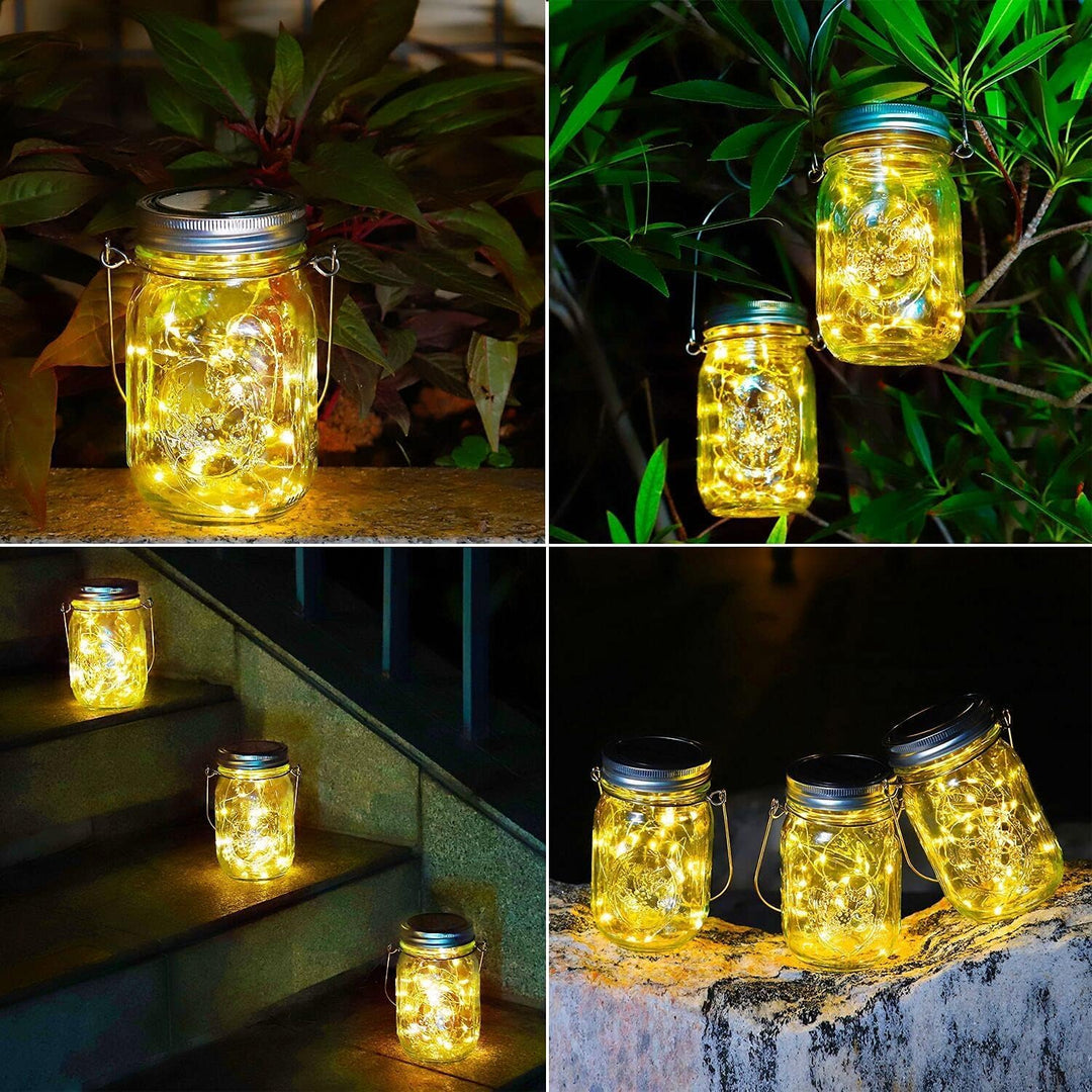 6 Stück Solarlampen für Aussen - 30 LED Solar Mason Jar Licht Wetterfest Solar Laterne Hängend Solar