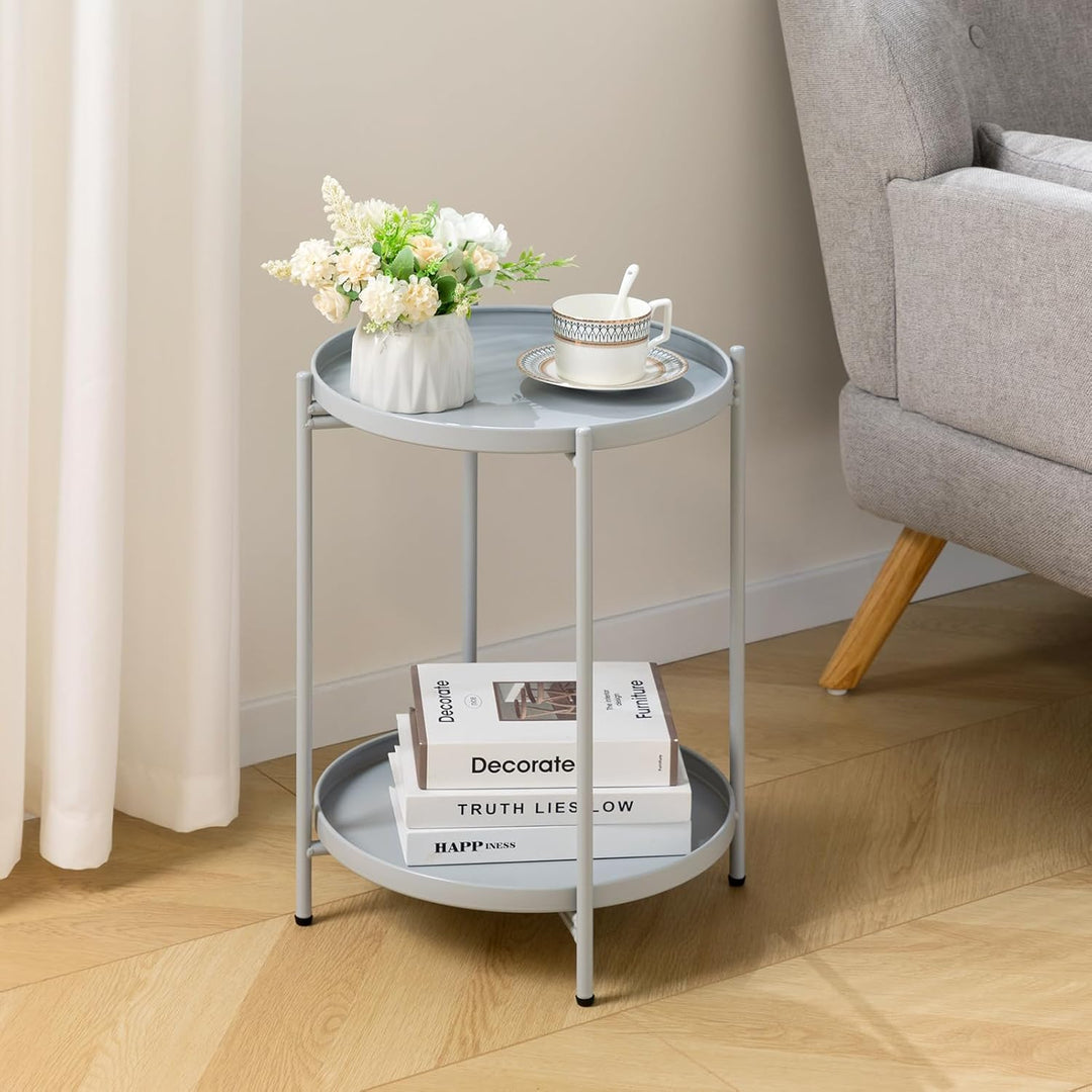 HollyHOME Beistelltisch Metall Rund Balkontisch Klein 2 Ebenen Metall Couchtisch Nachttisch Sofatisc