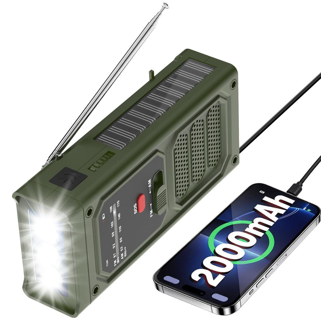 Notfall-Solarradio, 2000mAh Akku Kurbelradio, 3-Wege-Laden Emergency Radios mit LED-Taschenlampe, SO