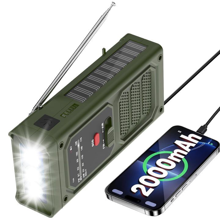 Notfall-Solarradio, 2000mAh Akku Kurbelradio, 3-Wege-Laden Emergency Radios mit LED-Taschenlampe, SO