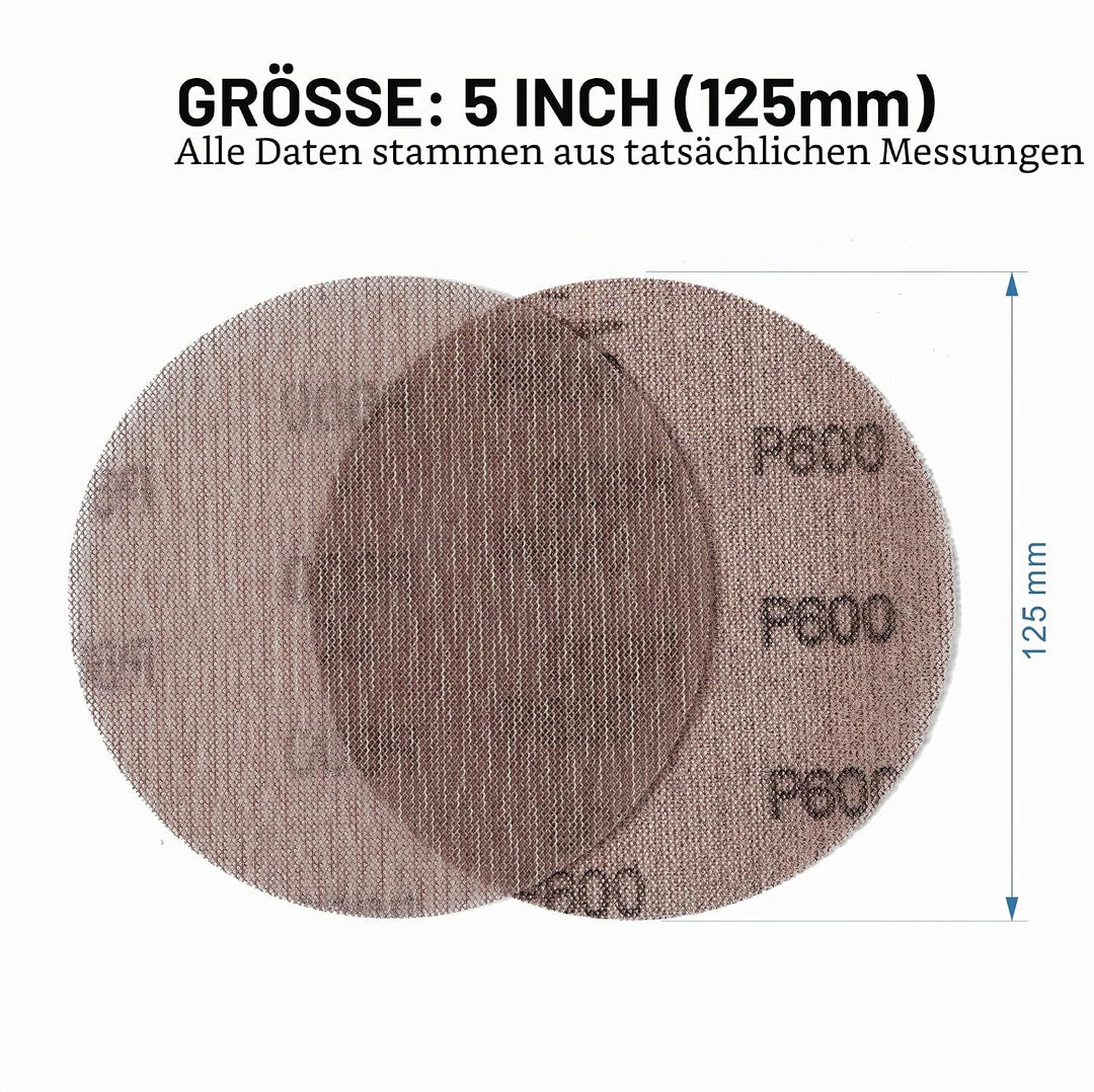 UPWOOD Schleifgitter 50 Stück 125mm Klett Körnung 600, Zum staubfreien Schleifen von Karosserie, Hol