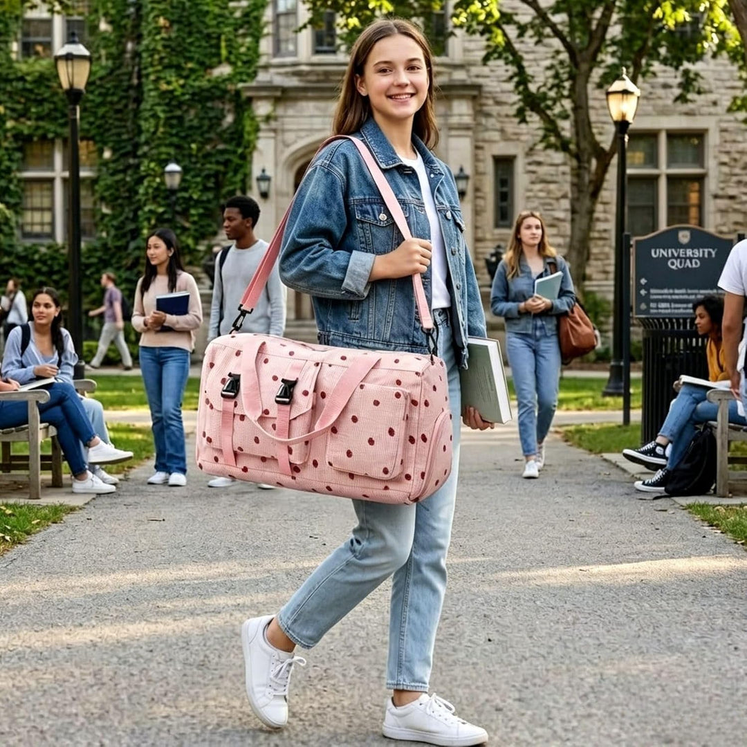 Sporttasche Kinder Mädchen Erdbeere Cord Reisetasche Damen Weekender Schwimmtasche mit Schuhfach und