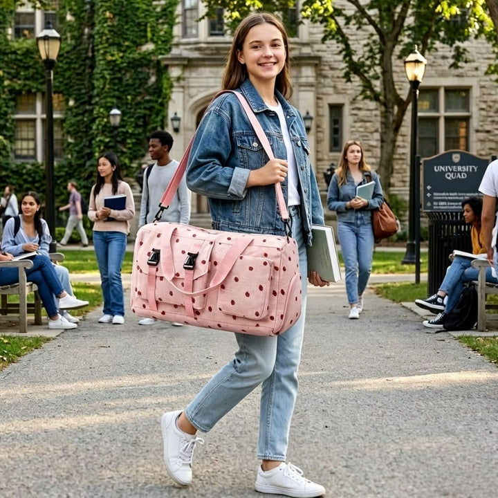Sporttasche Kinder Mädchen Erdbeere Cord Reisetasche Damen Weekender Schwimmtasche mit Schuhfach und