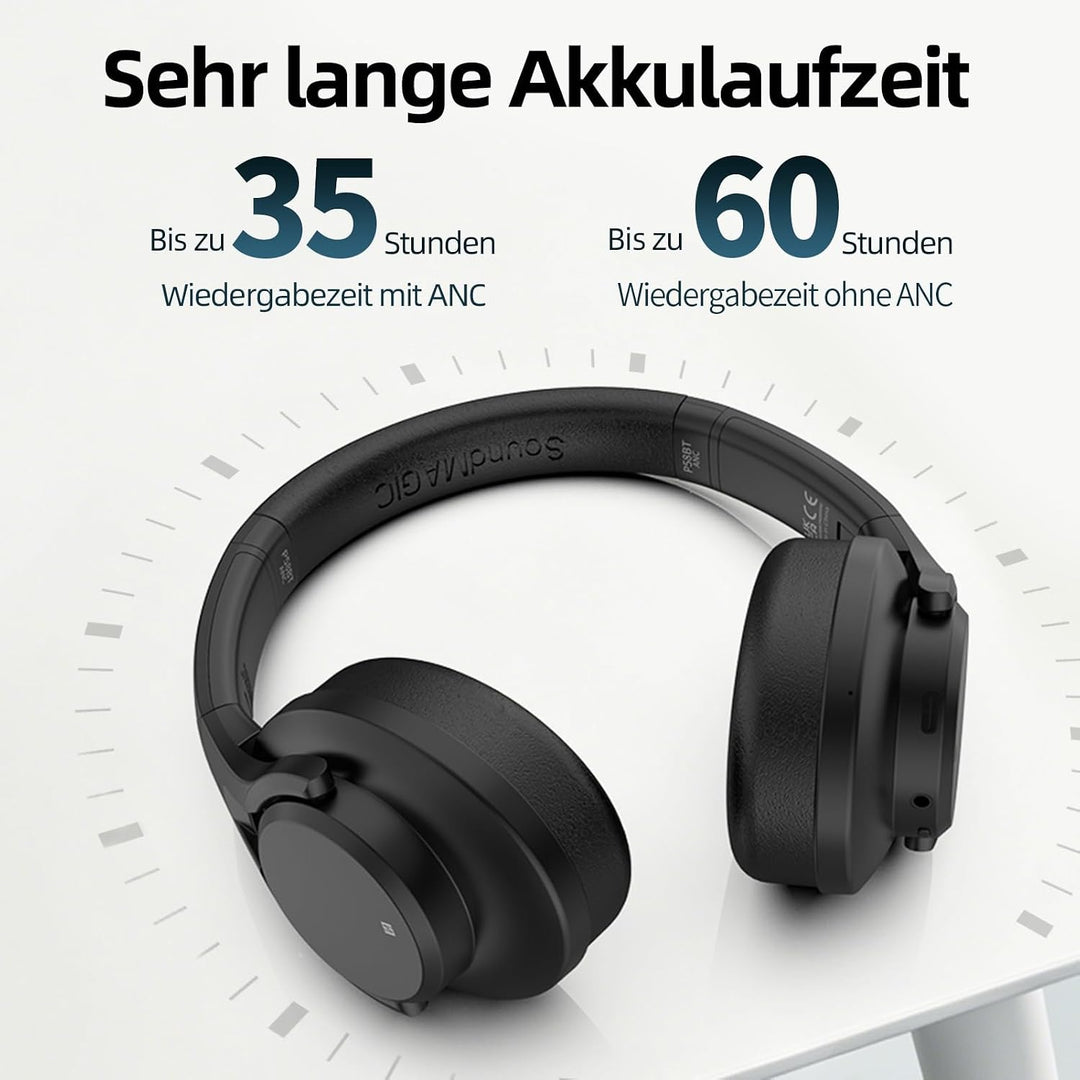 SoundMAGIC P58BT ANC Over Ear Hybrid Active Noise Cancelling Bluetooth Kopfhörer mit CVC Rauschunter