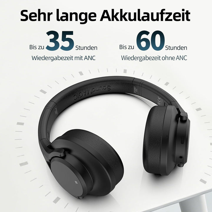 SoundMAGIC P58BT ANC Over Ear Hybrid Active Noise Cancelling Bluetooth Kopfhörer mit CVC Rauschunter
