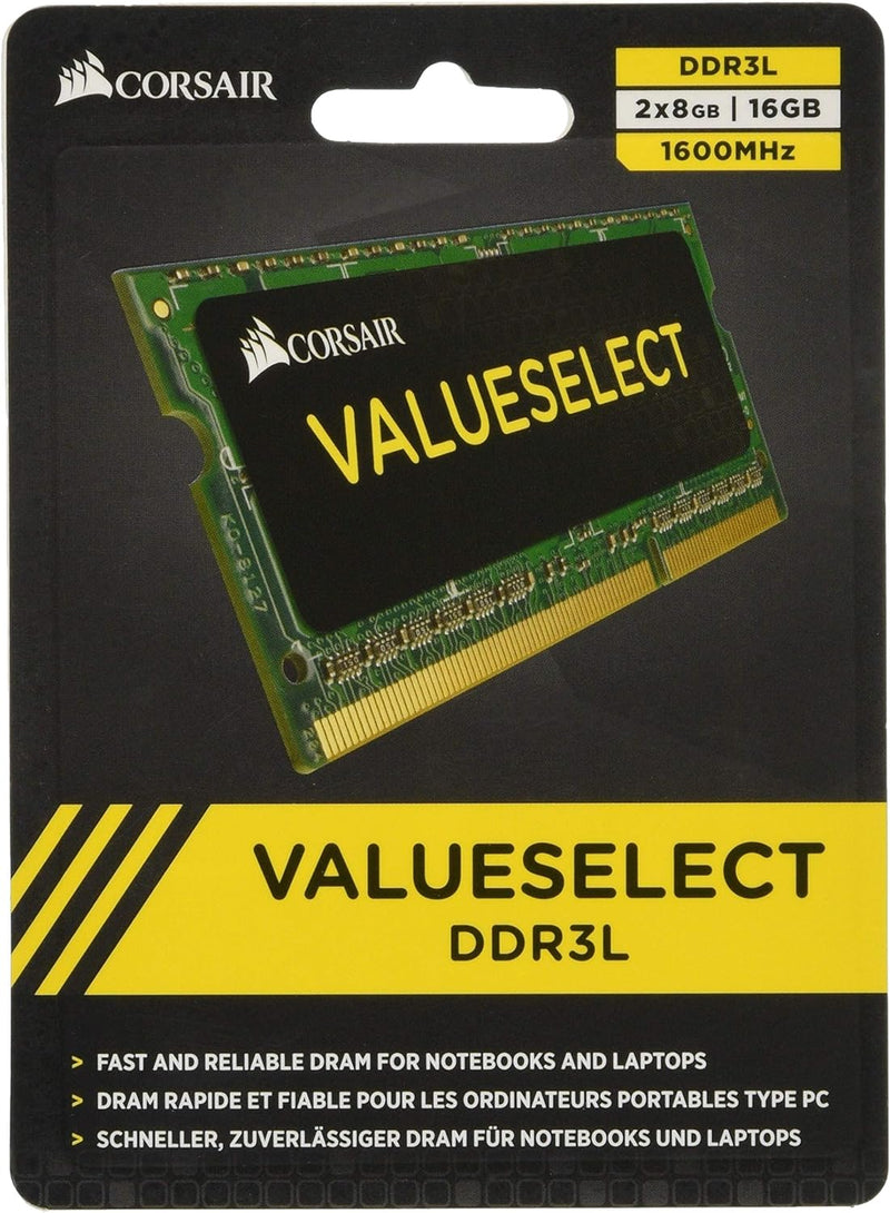 Corsair Value Select SODIMM 16GB (2x8GB) DDR3L 1600MHz C11 Speicher für Laptop/Notebooks - Schwarz 1