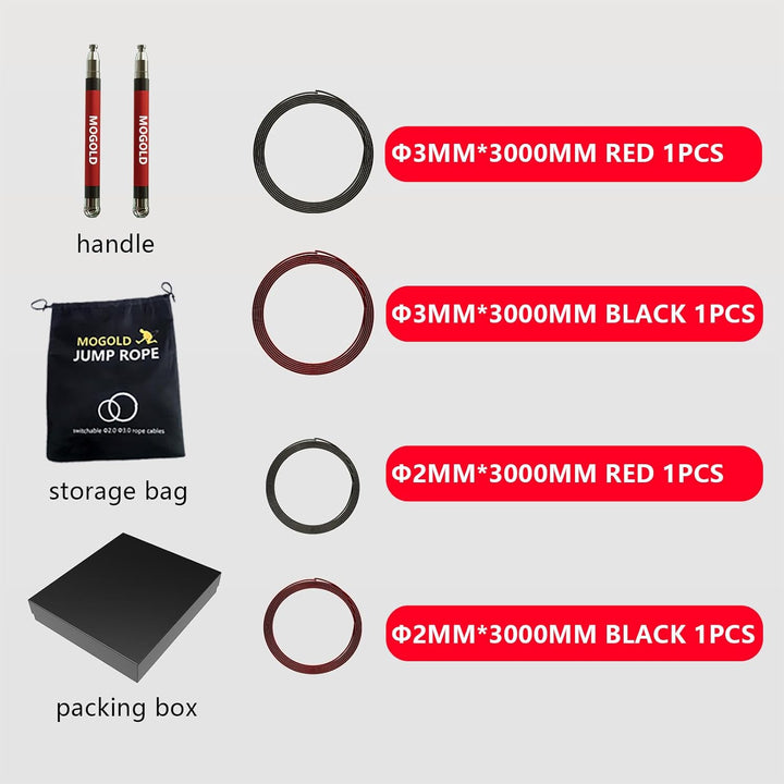 2-in-1 Speed Rope: 2mm for Boxing/MMA & 3mm for CrossFit - Tool-Free Adjustable Cable System with Du