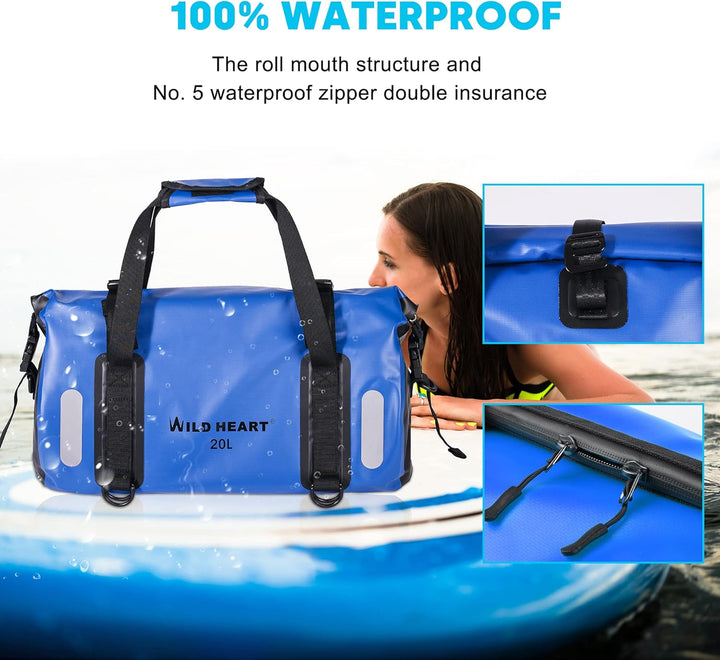 WILD HEART wasserdichte Tasche für Kajakfahren, Camping, Boot, Radfahren 20L 30L 40L 30L Blau, 30L B