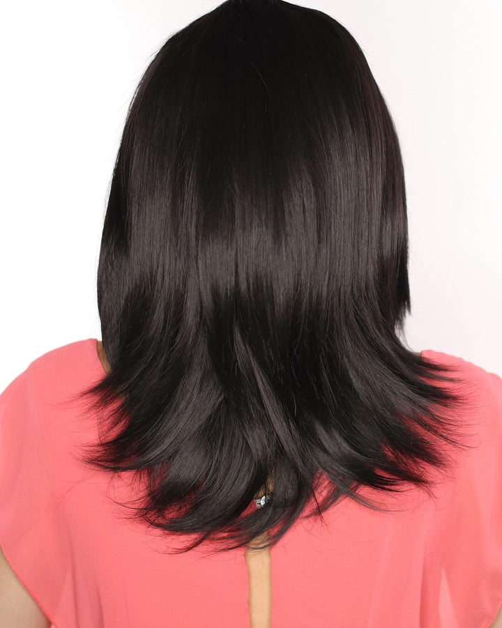 Prettyland schwarz Mittellange lange Gestuft Glatte Schulterlange Damen Perücke mit Pony Wig C1343 s