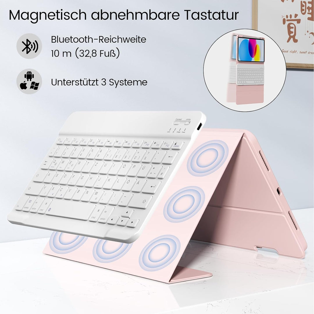 Hülle mit Tastatur für iPad A16 11 Generation 2025/10 Generation 2022(11/10.9 Zoll), Soft TPU Rücksc