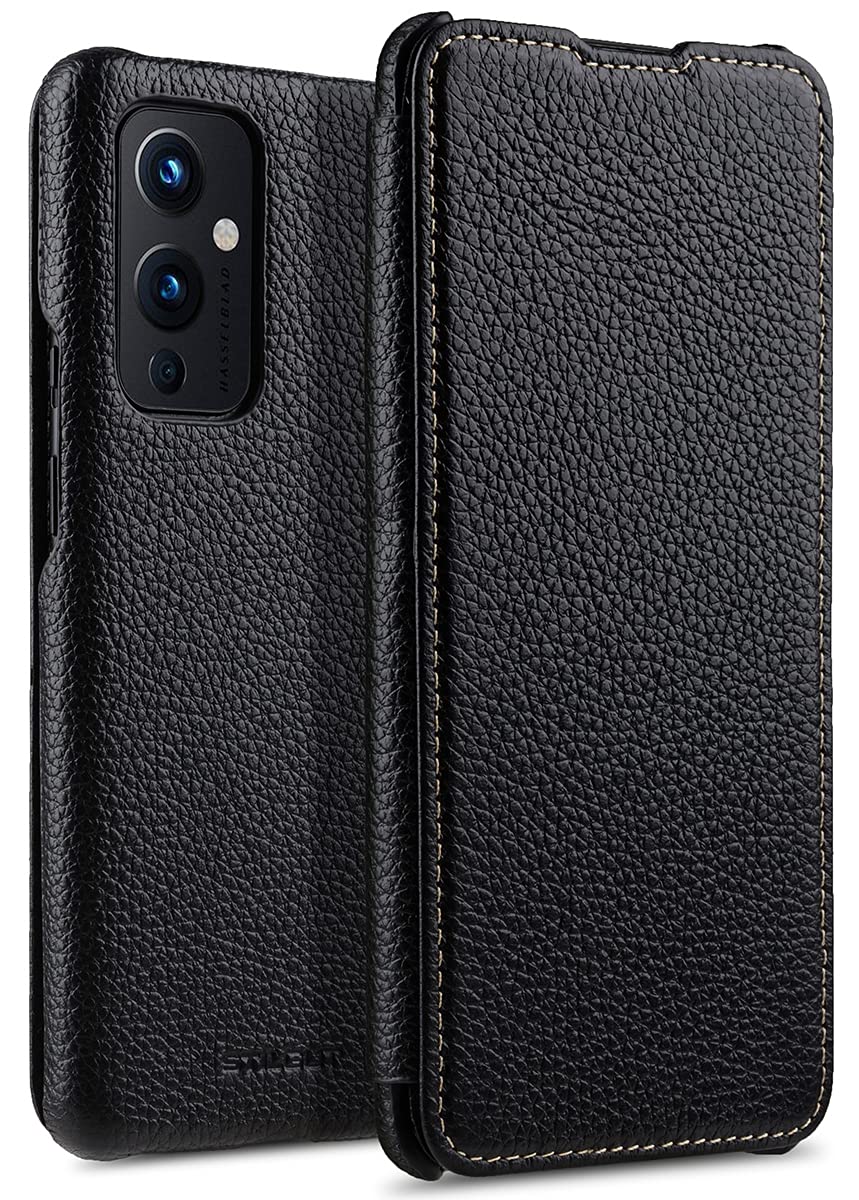 STILGUT Book Case kompatibel mit OnePlus 9 Hülle aus Leder zum Klappen, Klapphülle, Handyhülle, Lede