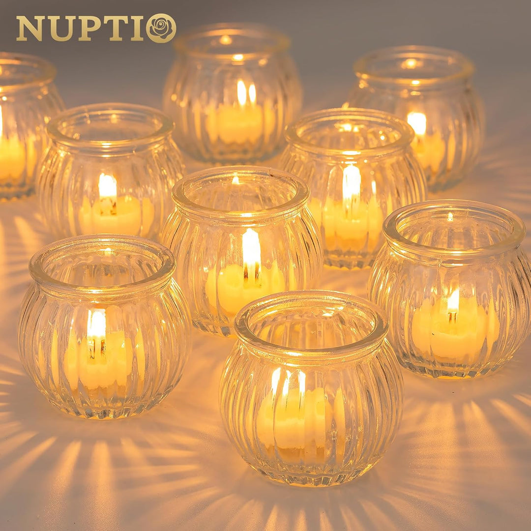 NUPTIO Klar Teelichthalter Teelichtgläser Glas: 24 Pack Kürbis Kerzengläser Klein Teelichtglas Teeli