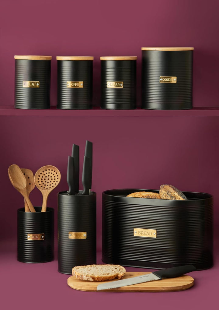 TYPHOON OTTO Kaffeedose luftdicht 1,4 L, Bambusdeckel und Silikondichtung, dekorativer Kaffeebohnen