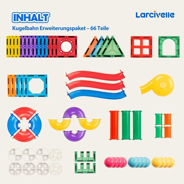 Magnetische Kugelbahn Erweiterungsset 66 Teile – 7,5cm Standardgrösse & 100% kompatibel mit gängigen