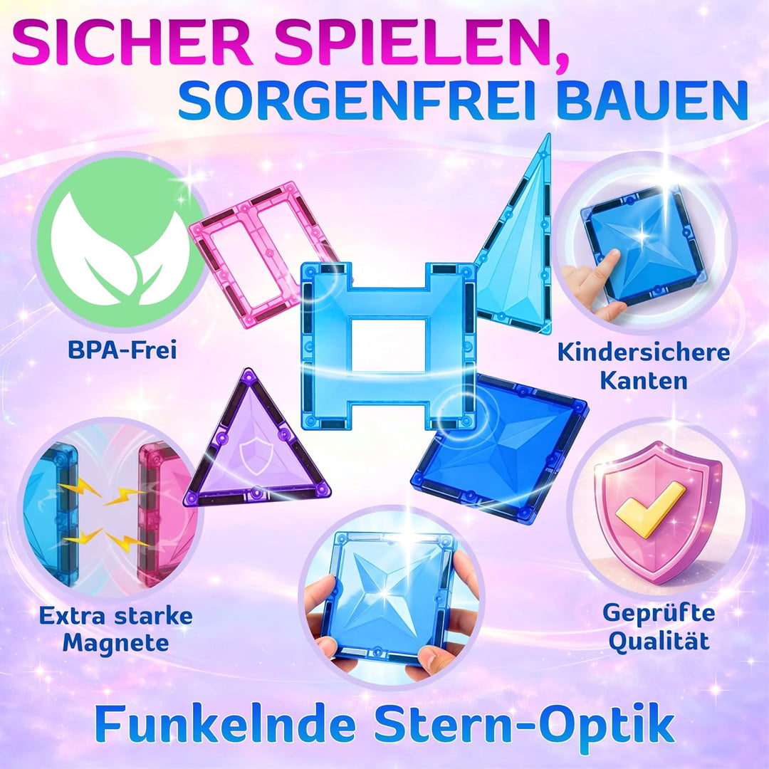 Magnetische Bausteine 116 Teile inkl. 2 Autos, Montessori Sensorik Spielzeug ab 3 Jahre, Magnetbaust