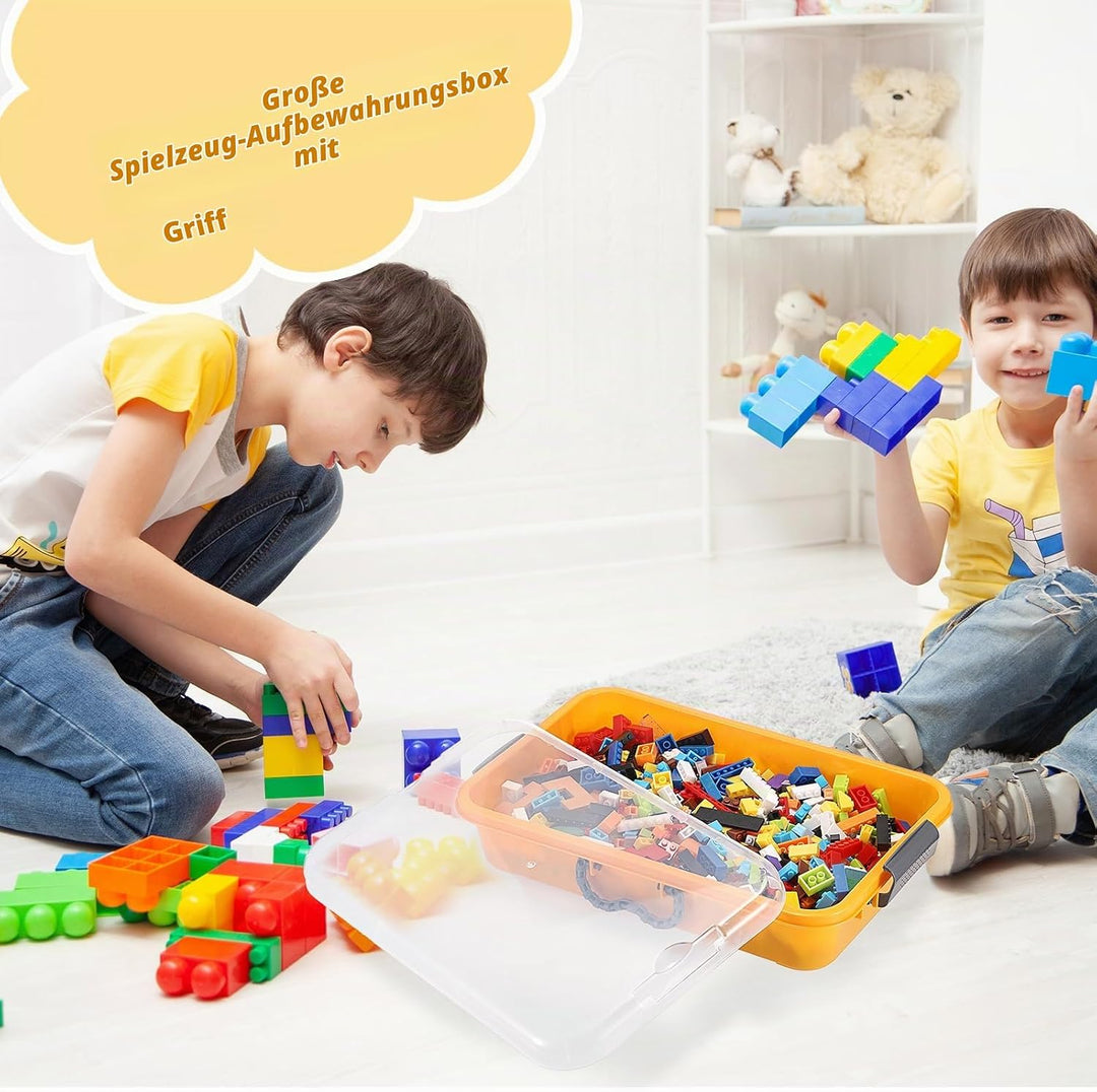 2 Stück Sandkasten mit transparent Deckel Kunststoff Sandschale Gelb Spieltablett Tragbare Sandkoffe