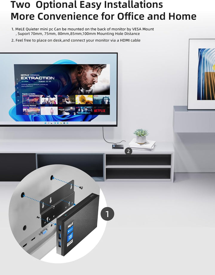 MeLE Quieter3Q Lüfterloser Mini PC Windows 11 Pro Celeron N5105 8GB 256GB, Portable Desktop HDMI Wif