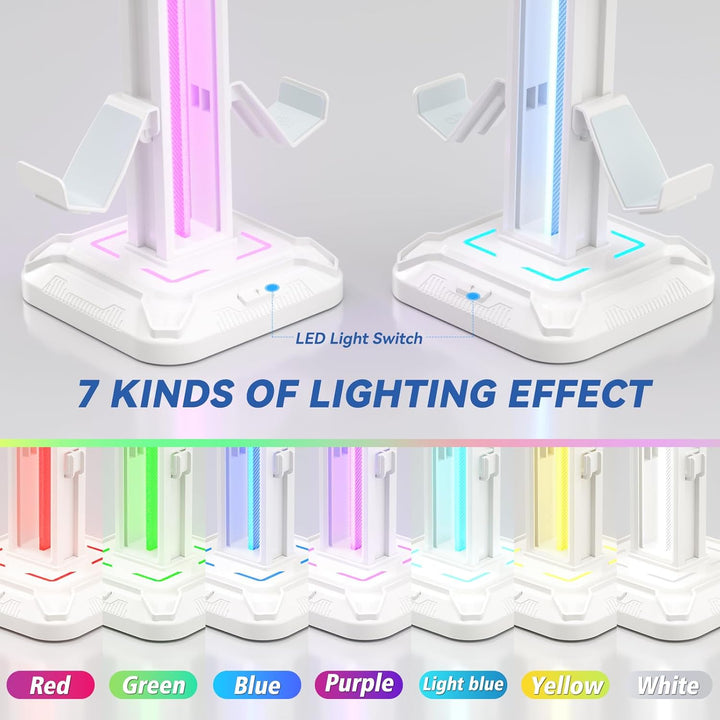 KDD Gaming Kopfhörer Ständer Led mit 9 Lichtmodi - Drehbarer Headset Halterung Tisch mit Abnehmbarer
