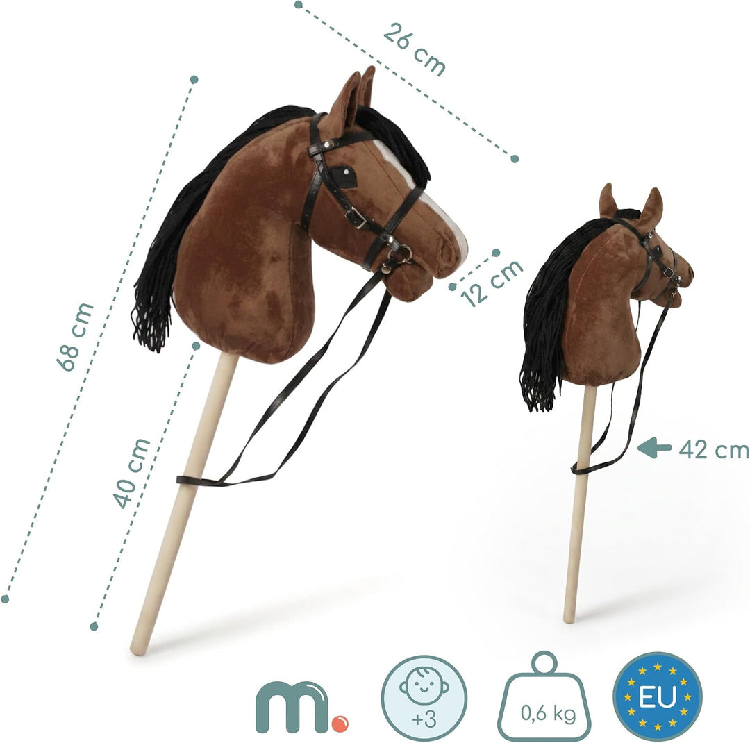 mamabrum Hobby Horse Braun Steckenpferd Kinder 68 cm | Steckenpferd mit Holzstab, verstellbarem Zaum