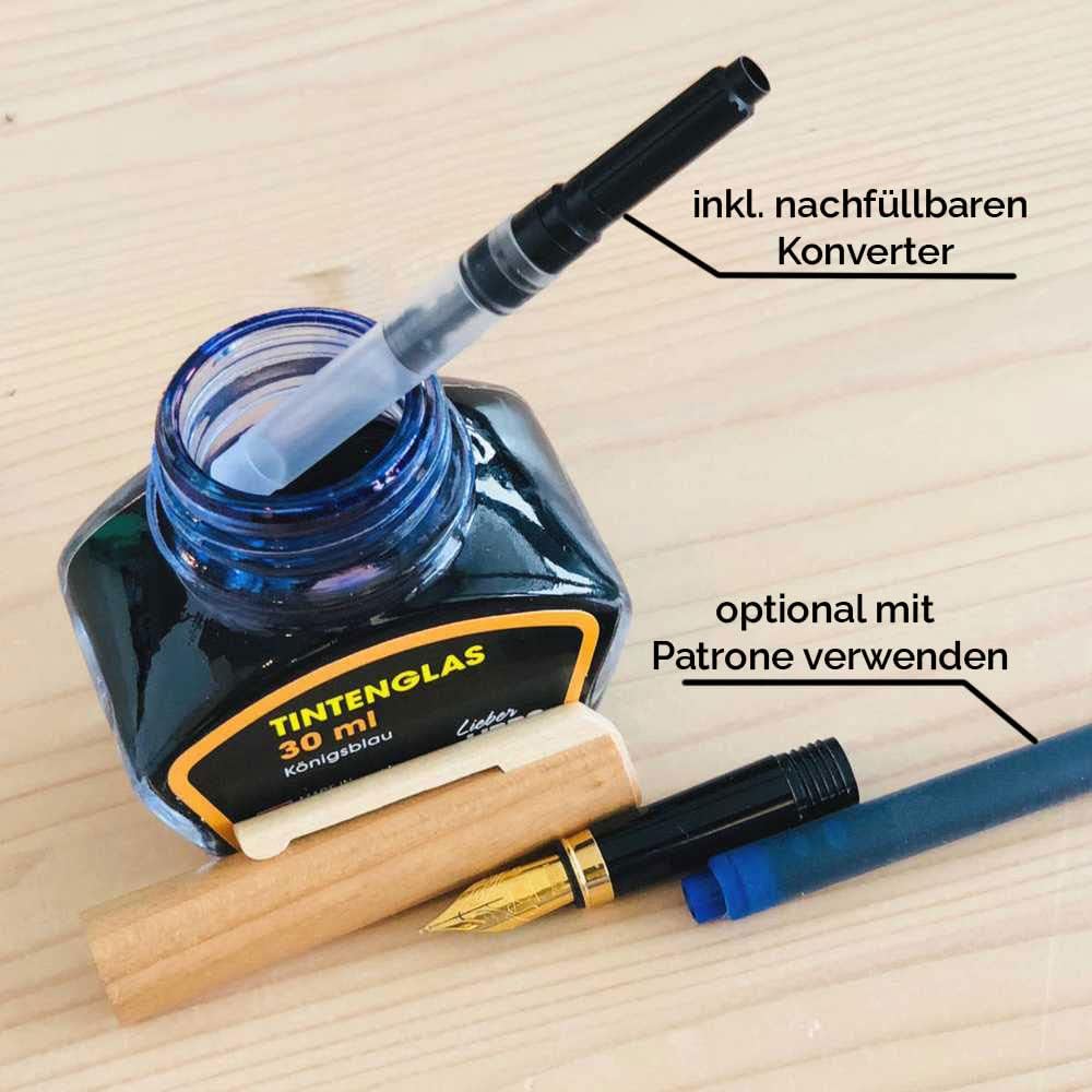 4betterdays.com NATURlich leben! Füller/Füllfederhalter inkl. GRATIS Tintenkonverter aus geöltem Kir