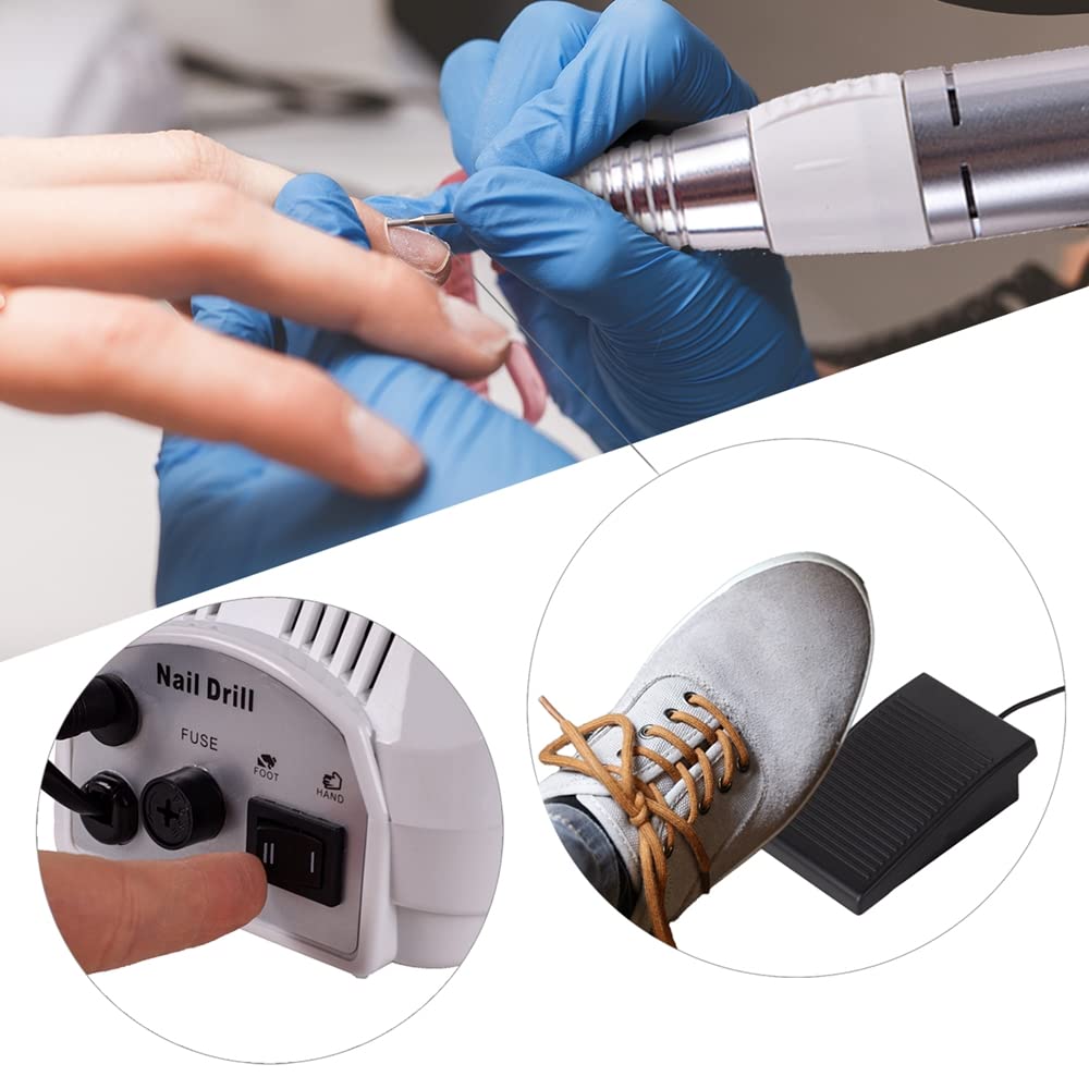 MalTec Profi Nagelfräser 30W Elektrische Nagelfeile Set 30000 U/Min mit Fusspedal und 6 Bits Pedikür