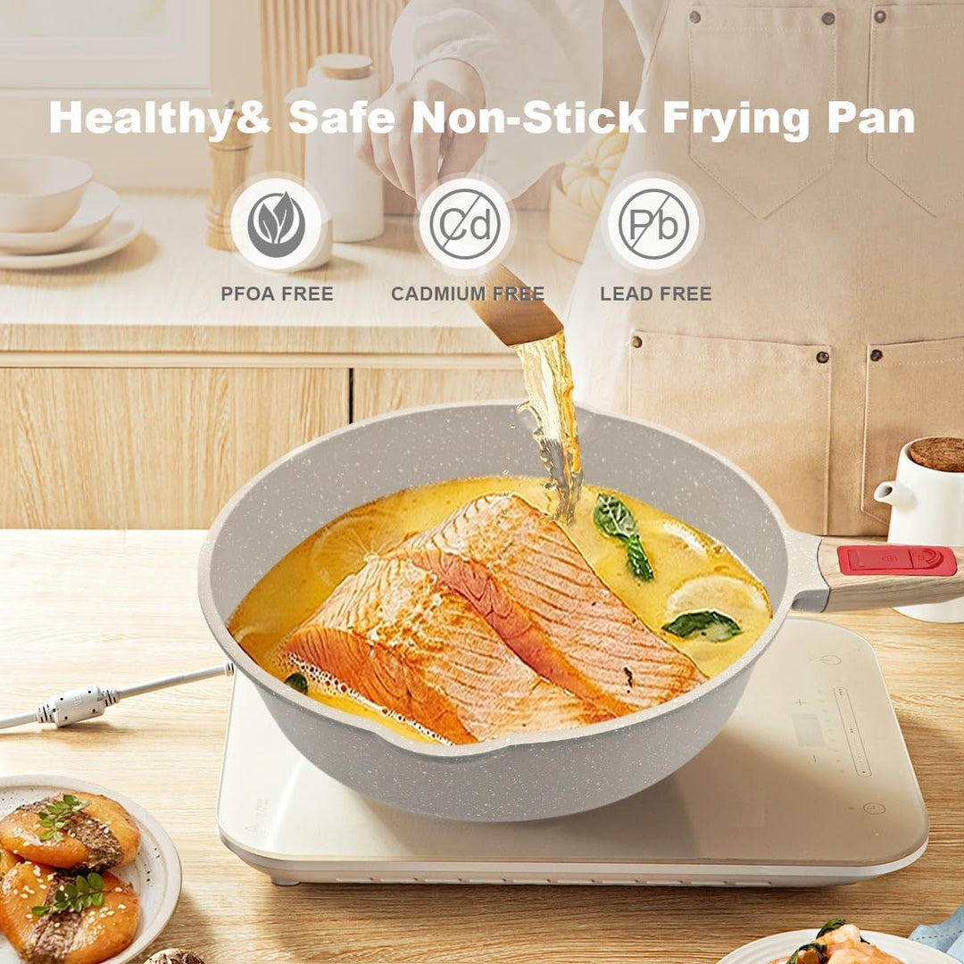Bratpfanne mit Deckel Antihaft Pfanne 28 cm, 4.3L Wokpfanne mit Abnehmbarer Griff Geeignet für alle