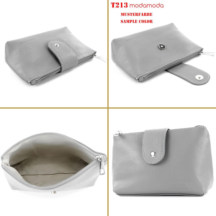 modamoda de - T213 - ital. Leder Kosmetiktasche Maskenetui Medium, Farbe:Senfgelb, Senfgelb