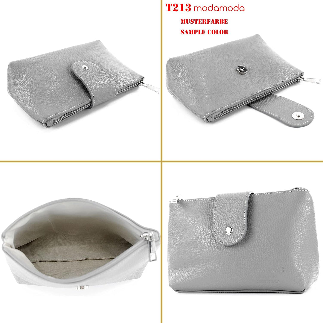 modamoda de T213 Damen Leder Kosmetiktasche Reiseetui Medium handmade in Italy Schwarz, Schwarz