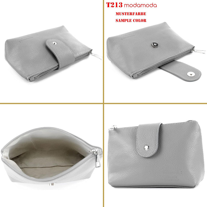 modamoda de T213 Damen Leder Kosmetiktasche Reiseetui Medium handmade in Italy Schwarz, Schwarz