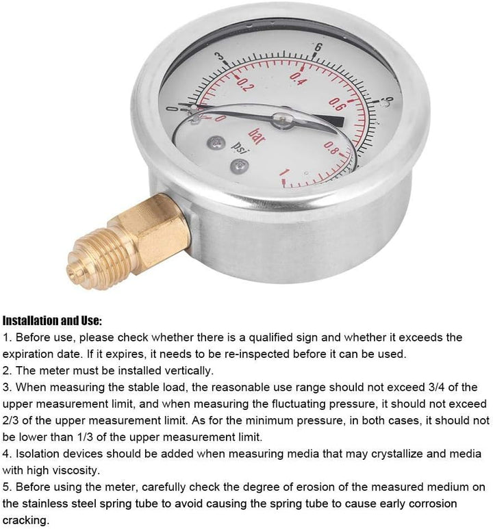 Manometer Professionelles Druckluft Manometer Messing Ölgefülltes 1/4 BSP Hochdruck-Standard-Radialm