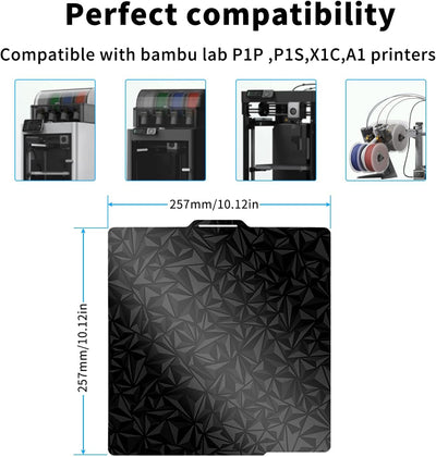 Double-Sided PET+PEI Printing Plate for Bambulab 257 x 257 mm, Carbon Fibre PET Textured PEI Plate 3