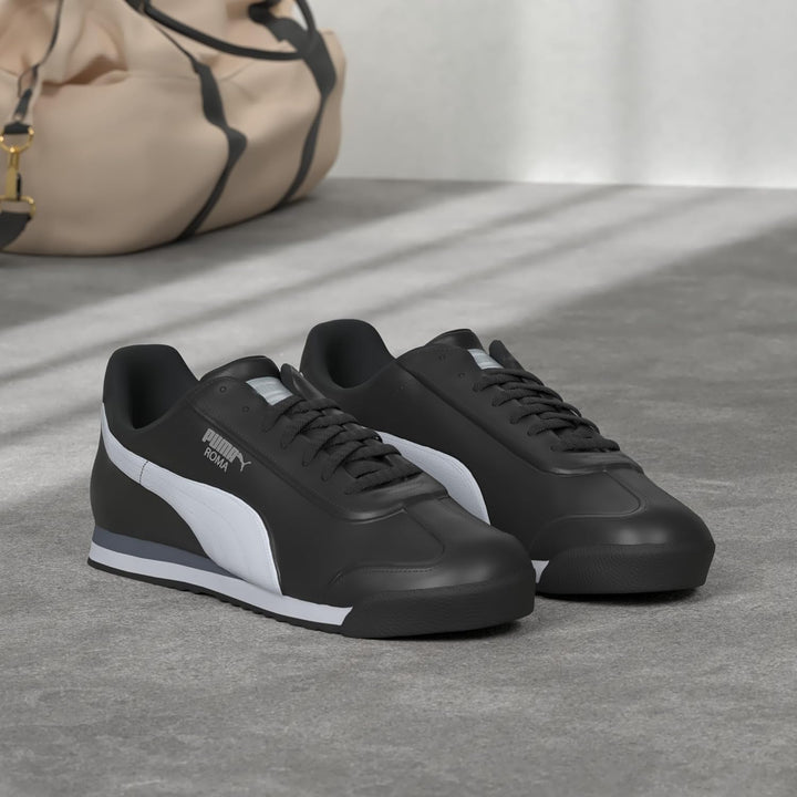 PUMA Damen Roma Basic Turnschuh 43 EU Schwarz Weiss Silberfarben, 43 EU Schwarz Weiß Silberfarb