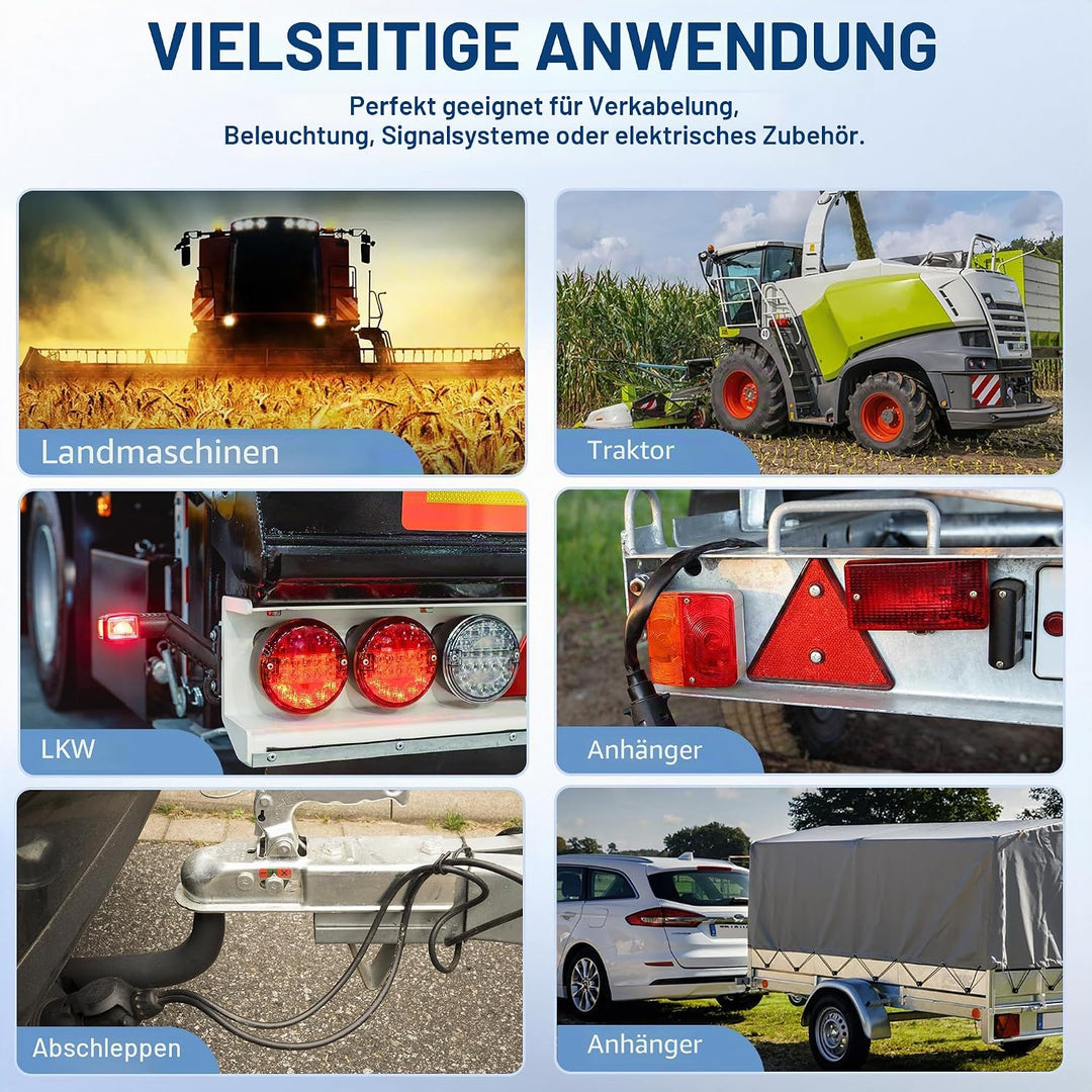 4 Adriges Anhängerkabel KFZ Kabel 10M, Fahrzeugkabel 4 adrig für Anhänger Beleuchtung Rücklichter, 4