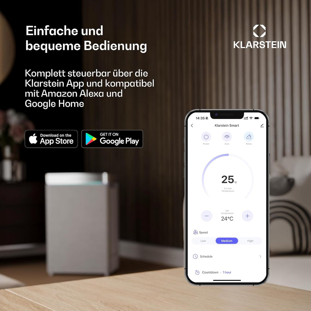 Klarstein Luftentfeuchter Elektrisch bis 55m2, Smart Luftentfeuchter für Wohnung, Bad & Keller, Luft
