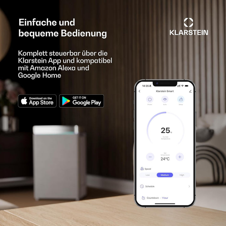 Klarstein Luftentfeuchter Elektrisch bis 55m2, Smart Luftentfeuchter für Wohnung, Bad & Keller, Luft