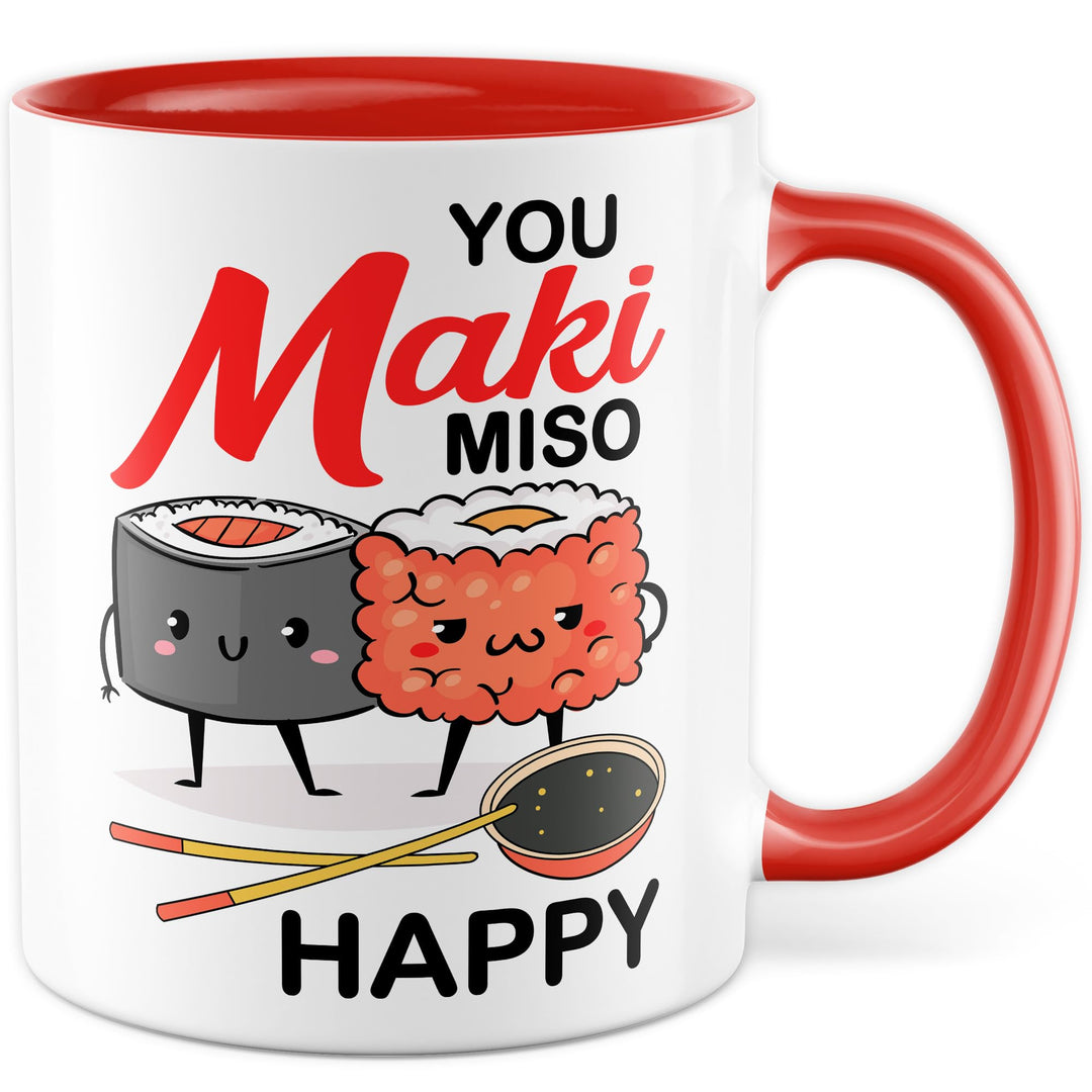 Sushi Tasse mit Spruch – Geschenk You maki miso happy – Kaffeetasse 330ml aus Keramik – Asien asiati