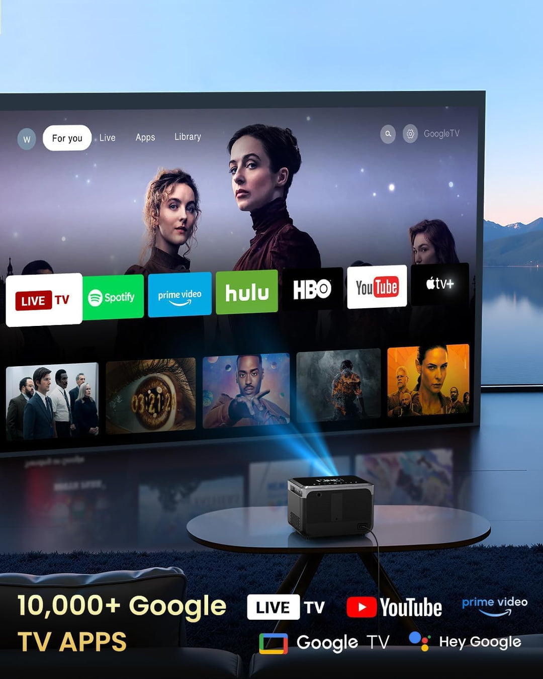 Tragbarer 4K Smart Beamer mit Google TV, 1200 ANSIBeamer Heimkino, MEMC,Dual-Helligkeit Modus, Kurzd