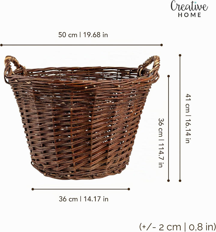 Creative Home Weidenkorb mit Zwei Henkel | Gross ø 50 cm | Perfekt für Geschenkkorb Kaminkorb Brennh