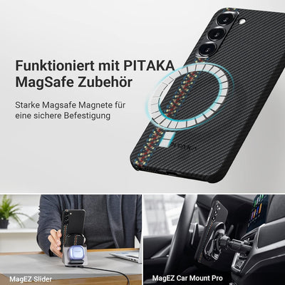 pitaka Magnetische Hülle für Samsung Galaxy S23 Plus Ultradünne Handyhülle aus 600D Aramidfaser Schu