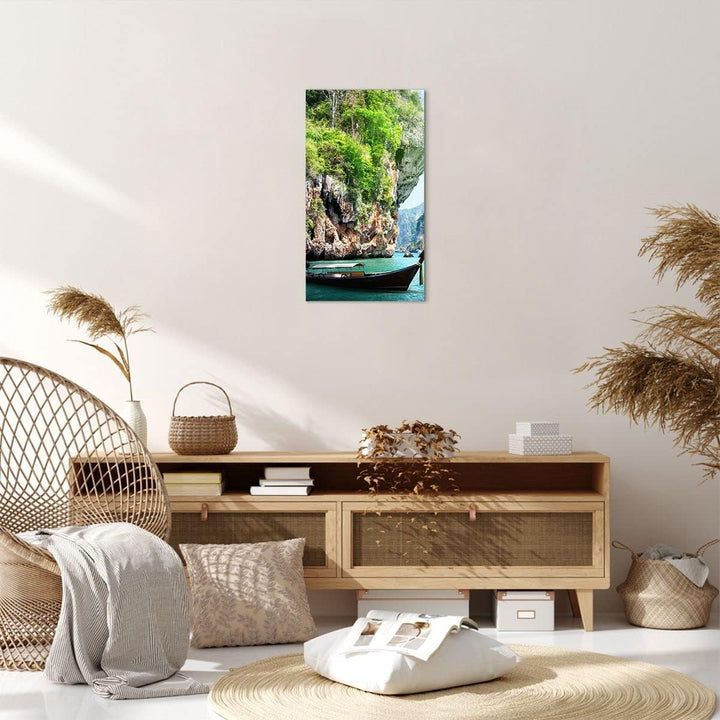 Bilder auf Leinwand Boot Klippen Natur Felsen Leinwandbild mit Rahmen 45x80cm Wandbilder Dekoration