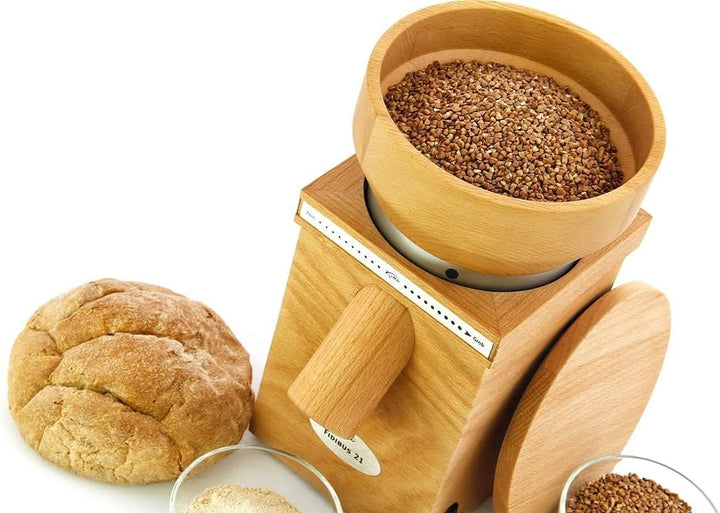 KoMo Fidibus 21 | Made in Austria | Edelkorund und Keramik Mahlstein | + 2,5kg bio Dinkel Fidibus 21