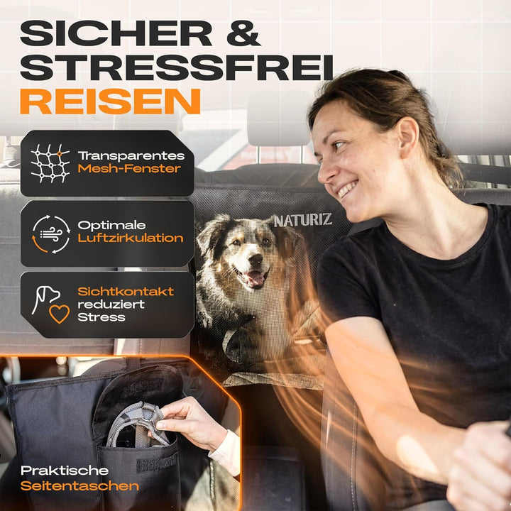 NATURIZ® Hundedecke Auto Rückbank mit Seitenschutz - Hundesitz inkl. Sicherheitsgurt - Hundematte Wa