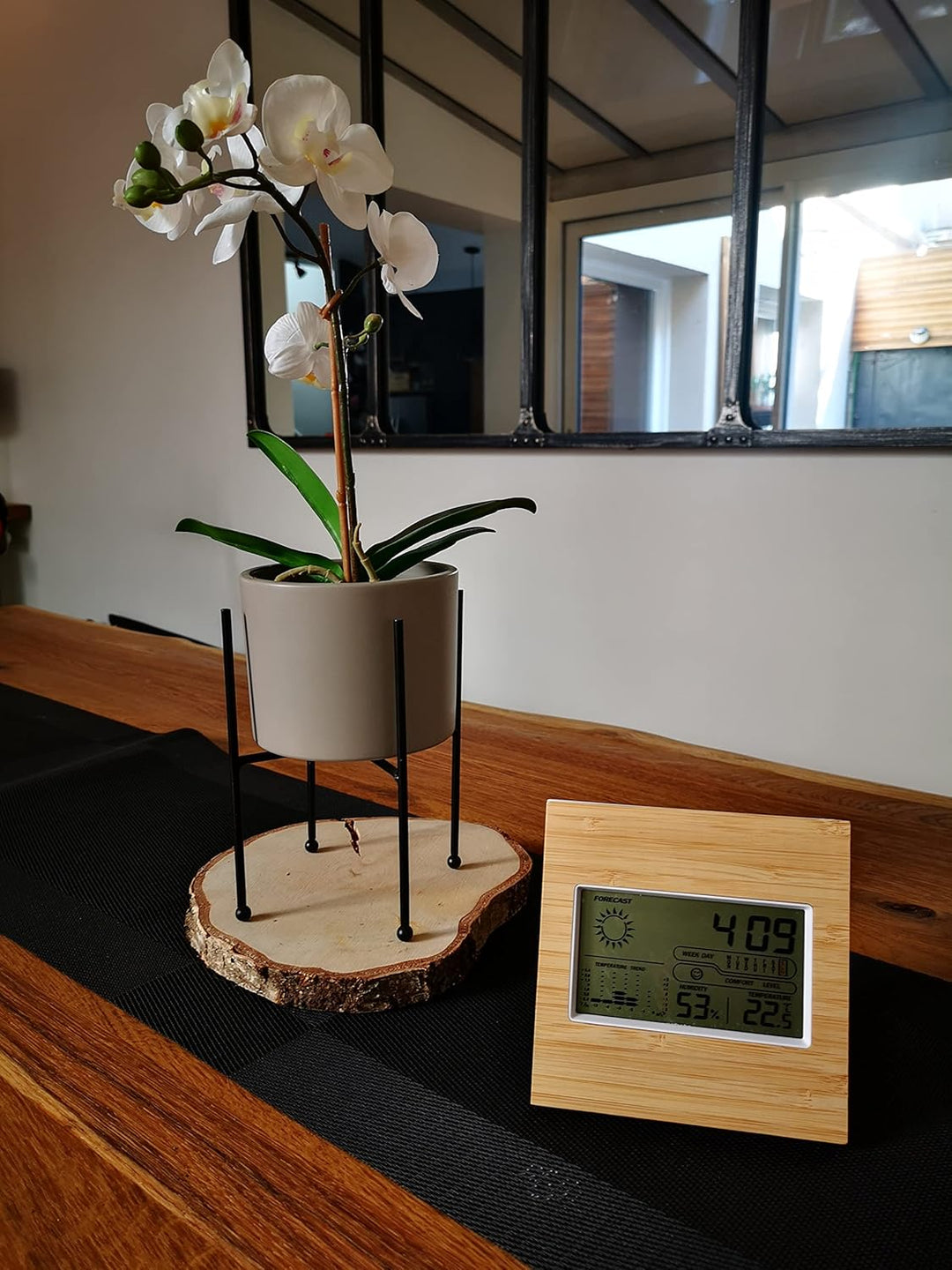 Bambus Wetterstation - Temperatur - Luftfeuchtigkeit / Luftfeuchtigkeit - 12h Vorhersage & Trends -
