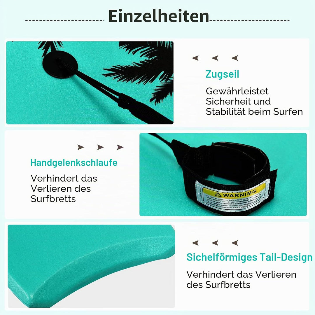 HOMASIS Bodyboard Schwimmbrett mit Zugseil 90 cm, Surfbrett für Kinder und Erwachsene, Surfbrett mit