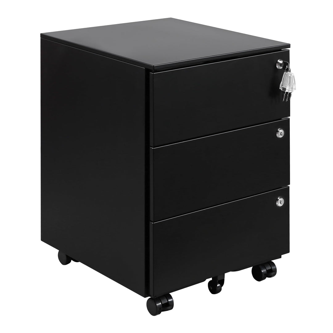 Rollcontainer, Mobiler Aktenschrank mit 3 Schlössern, 4 Schlüssel, 3 Schubladen, Rollcontainer Schre