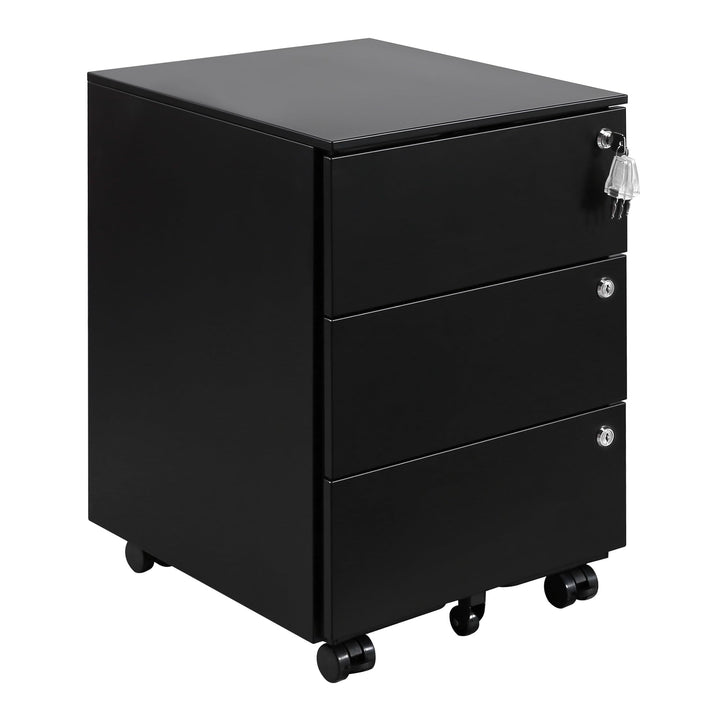 Rollcontainer, Mobiler Aktenschrank mit 3 Schlössern, 4 Schlüssel, 3 Schubladen, Rollcontainer Schre
