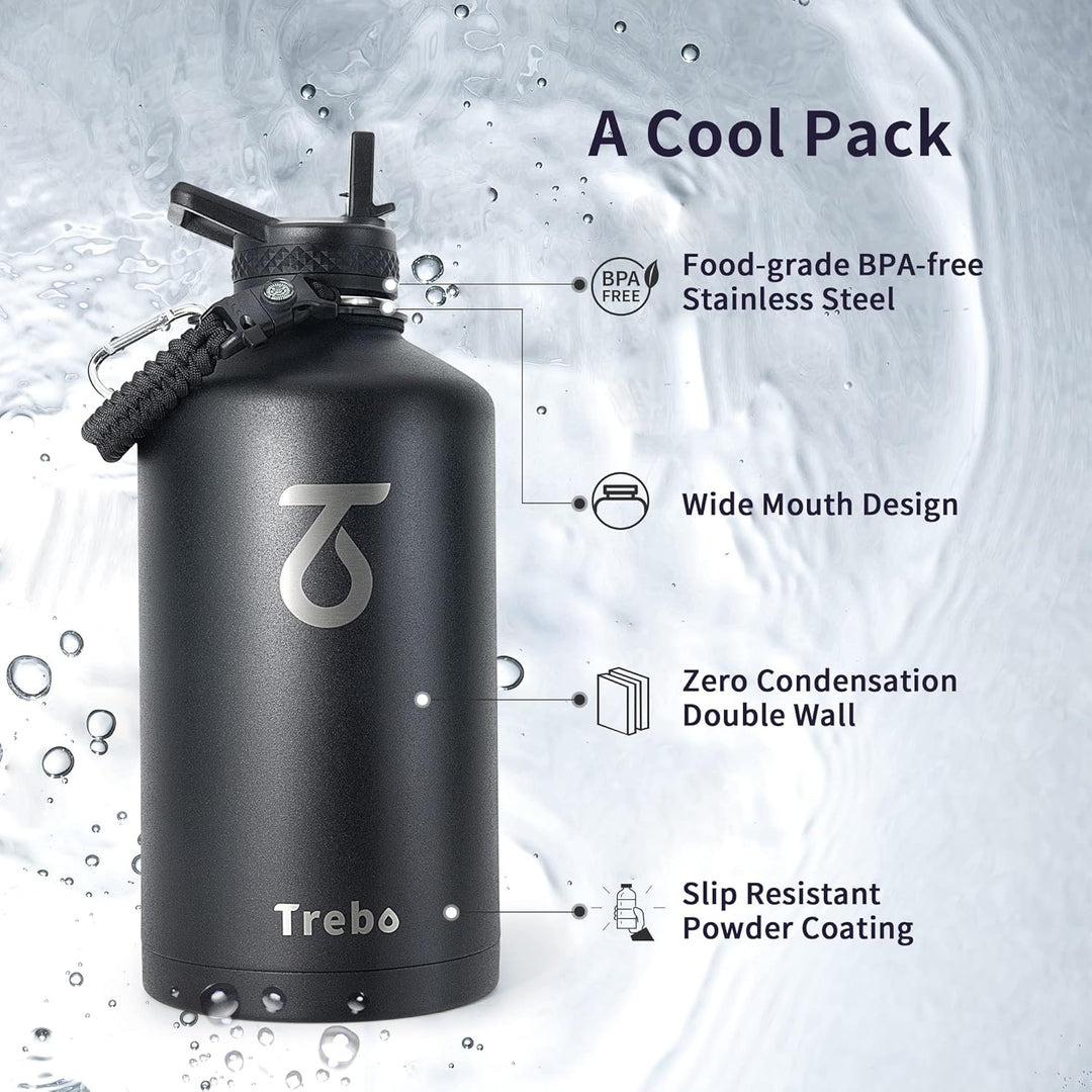 Trebo 3,6 l Wasserflasche isoliert mit ParacordGriff, 2,5 Liter lebensmittelechter, doppelwandiger V
