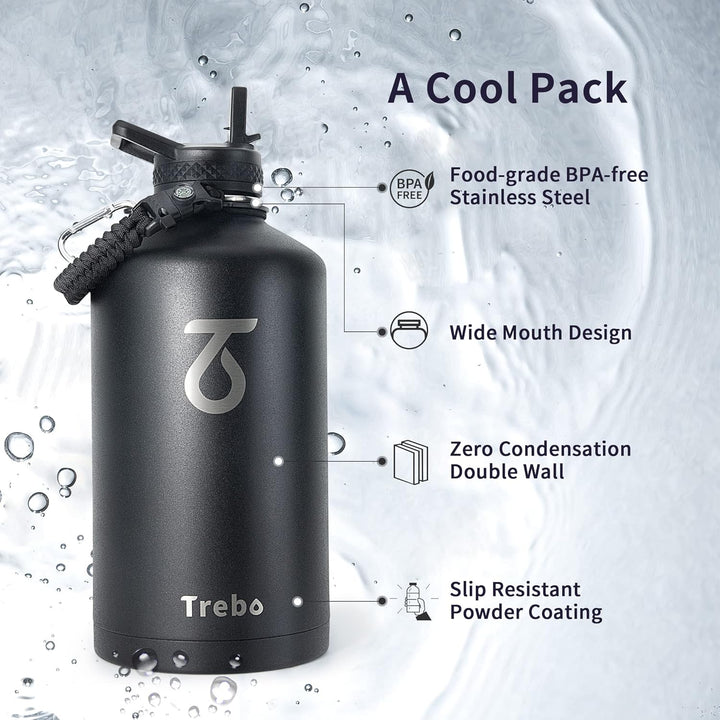 Trebo 3,6 l Wasserflasche isoliert mit ParacordGriff, 2,5 Liter lebensmittelechter, doppelwandiger V