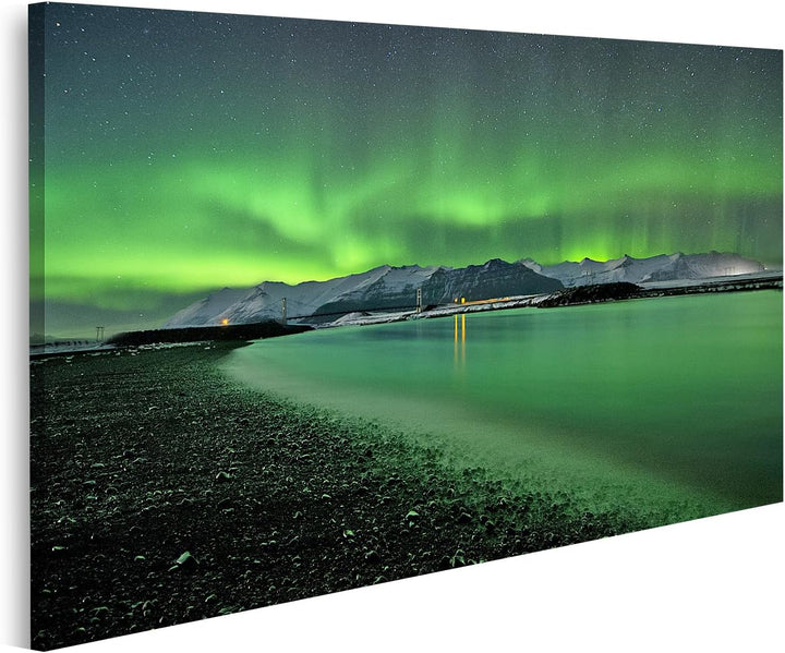 islandburner Bild auf Leinwand Polarlicht Landschaft Berge Und Wasser Bilder Wandbilder Poster Leinw