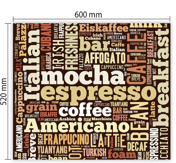 SmartDecoration Herdabdeckplatte Ceranfeldabdeckung aus Glas 60x52 cm Einteilig Motiv "Kaffee" Bronz
